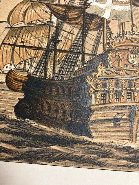 Tableau Gravure Estampe Signé Daniel Derveaux 1946 St Malo Au Siècle De Louis XIV