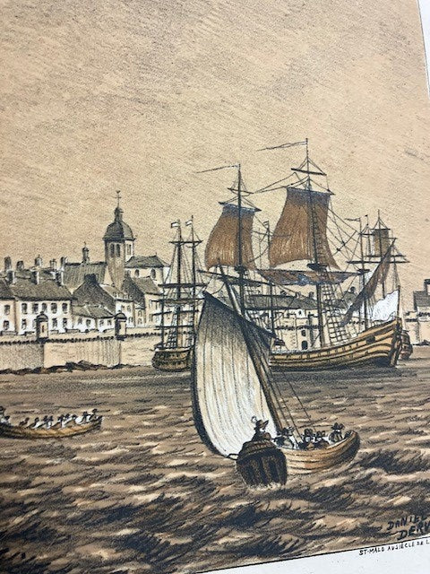 Tableau Gravure Estampe Signé Daniel Derveaux 1946 St Malo Au Siècle De Louis XIV