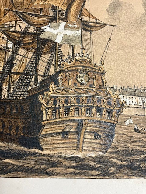 Tableau Gravure Estampe Signé Daniel Derveaux 1946 St Malo Au Siècle De Louis XIV