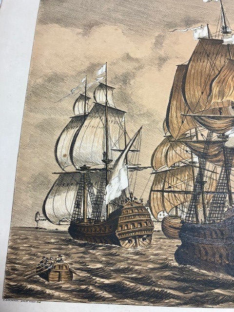 Tableau Gravure Estampe Signé Daniel Derveaux 1946 St Malo Au Siècle De Louis XIV