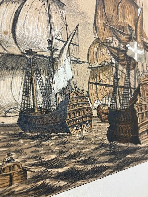 Tableau Gravure Estampe Signé Daniel Derveaux 1946 St Malo Au Siècle De Louis XIV