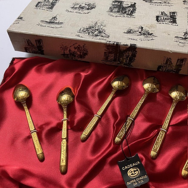 Coffret Présentoir De 6 Petites Cuillères En Plaqué Or Poinçon AG