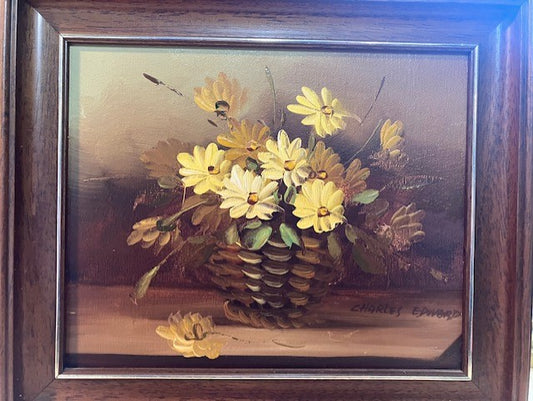 Tableau Huile Sur Toile Paysage Signé Charles Edouard Fleurs