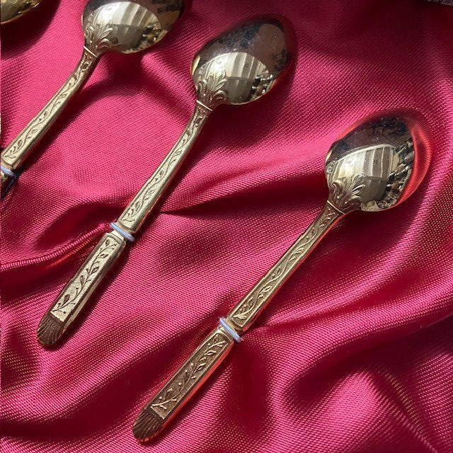 Coffret Présentoir De 6 Petites Cuillères En Plaqué Or Poinçon AG