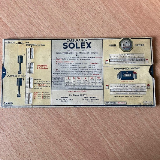 Document Ancien Calculateur Omaro Publicitaire, Réglage des Carburateurs Solex