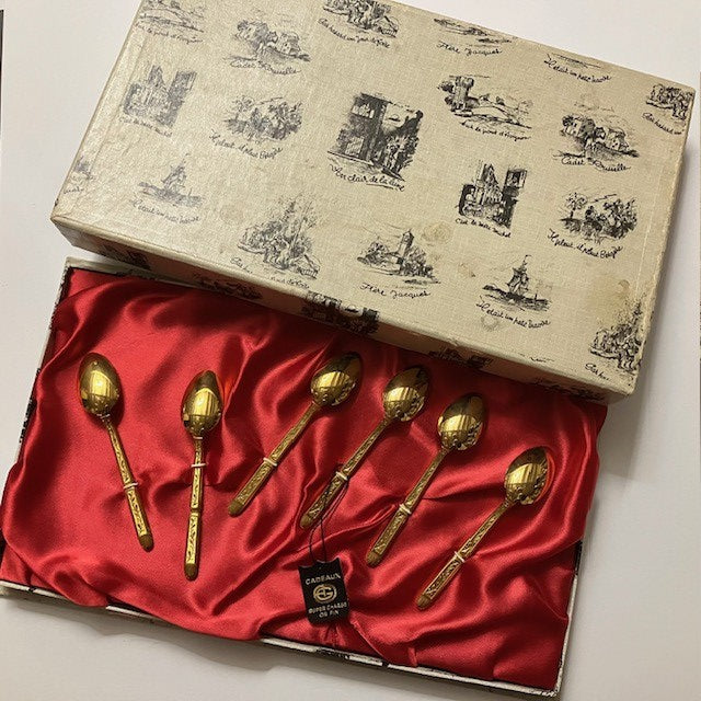 Coffret Présentoir De 6 Petites Cuillères En Plaqué Or Poinçon AG