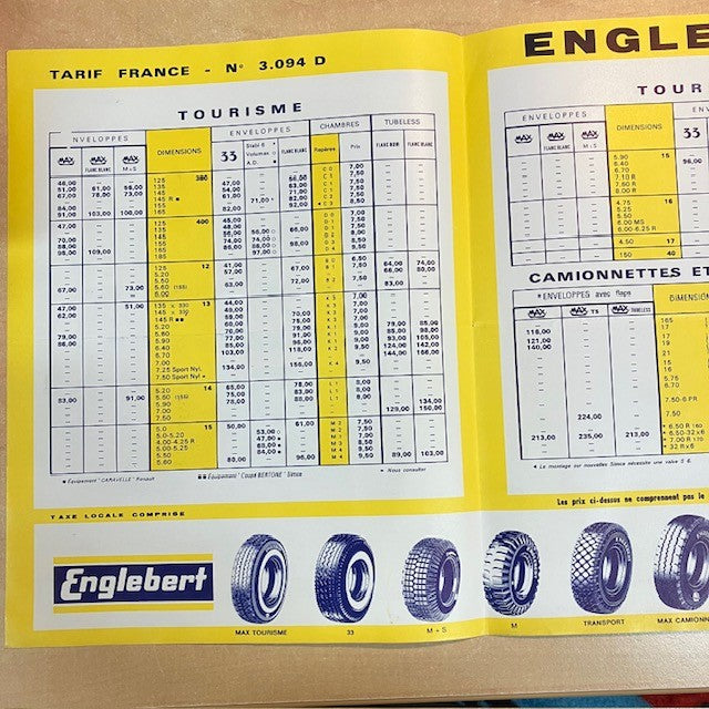 Document Ancien Publicité Livret Englebert  Société Francaise Du Pneu Auto 4 Juin 1963