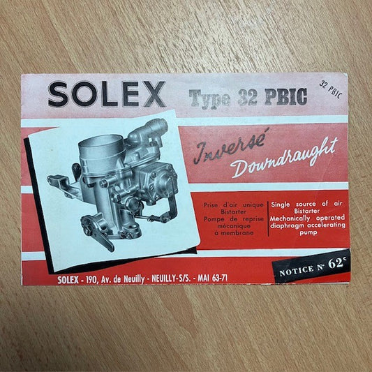 Dépliant , Document Technique Solex Type 32 PBIC