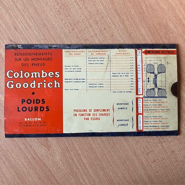 Document Ancien Calculateur Publicitaire, Montage Des Pneus Colombes Goodrich, Poids Lourds