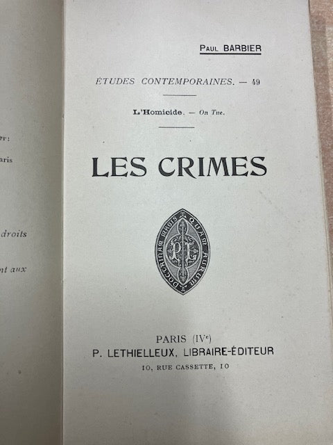 Livre Paul Barbier Les Fruits De L'Irréligion Les Crimes