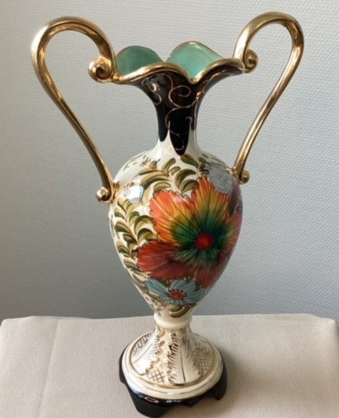 Vase Motif Fleur Hubert Bequet Céramique D'art Faïence Belge