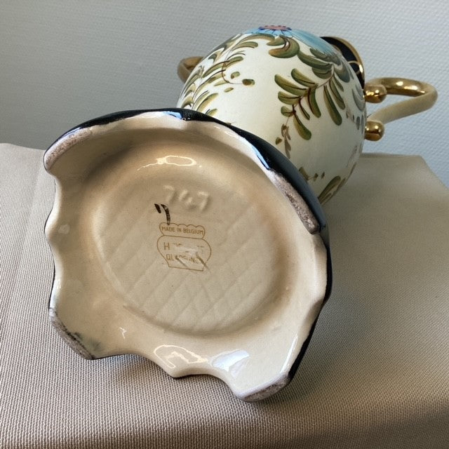 Vase Motif Fleur Hubert Bequet Céramique D'art Faïence Belge