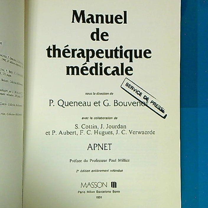 Livre Manuel De Thérapeutique Médicale, Par P.Queneau, G. Bouvenot