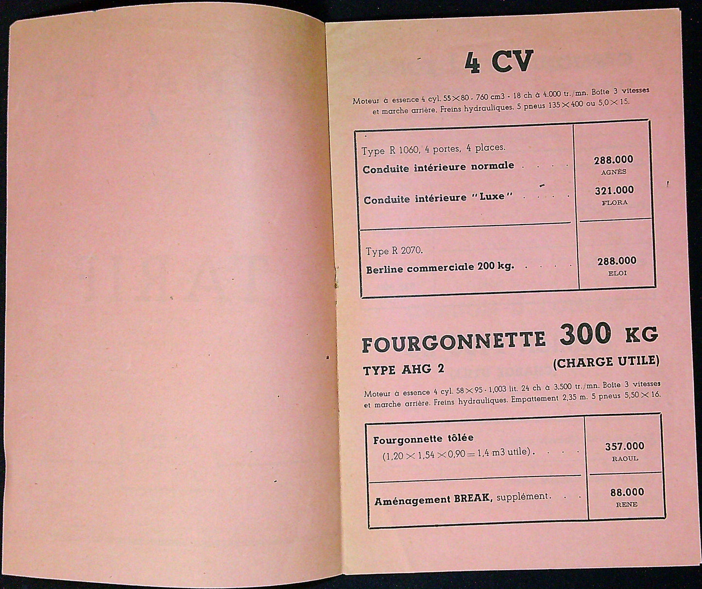 Document Ancienne Publicité Garage Renault Tarif 1950