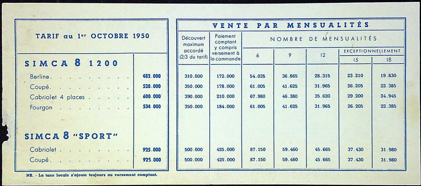 Document Ancienne Publicité Garage Simca 1950