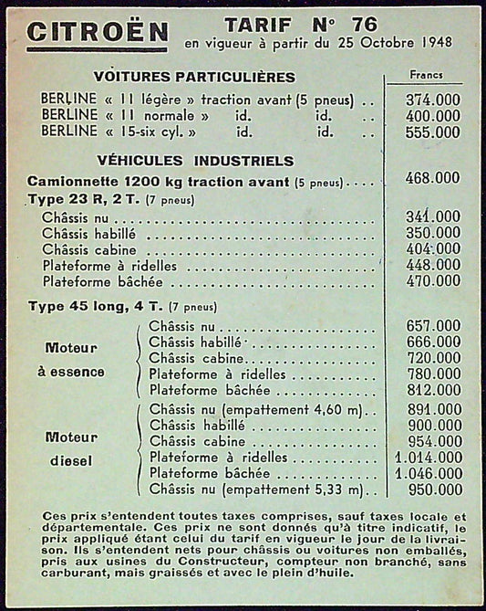 Document Ancienne Publicité Garage Citroën Traction Avant 1948