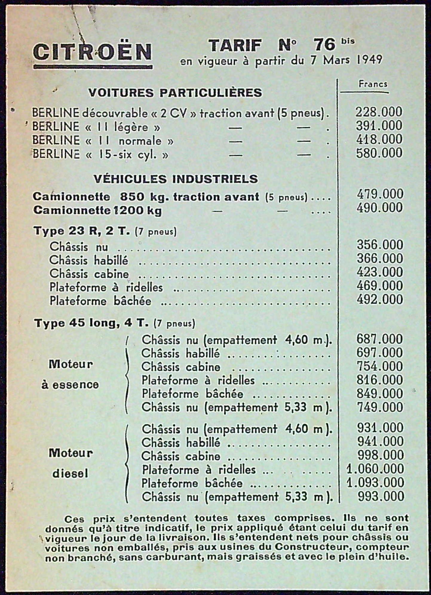 Document Ancienne Publicité Garage Citroën Traction Avant 1949