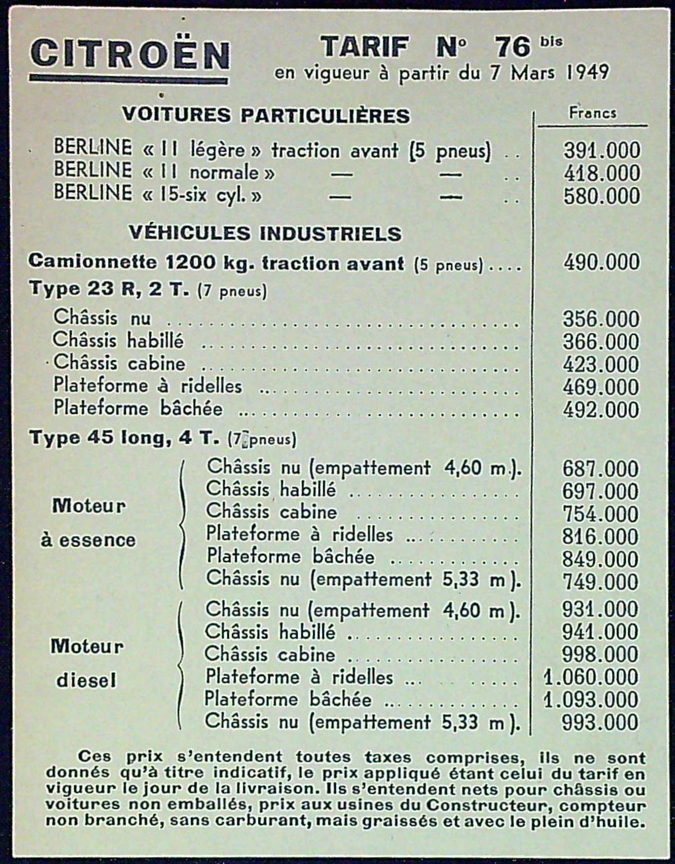 Document Ancienne Publicité Garage Citroën Traction Avant 1949