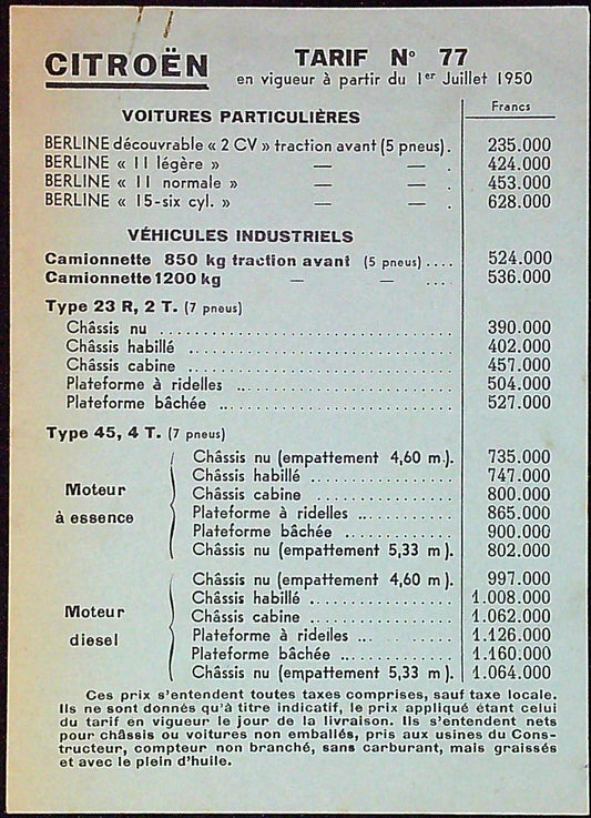 Document Ancienne Publicité Garage Citroën Traction Avant 1950