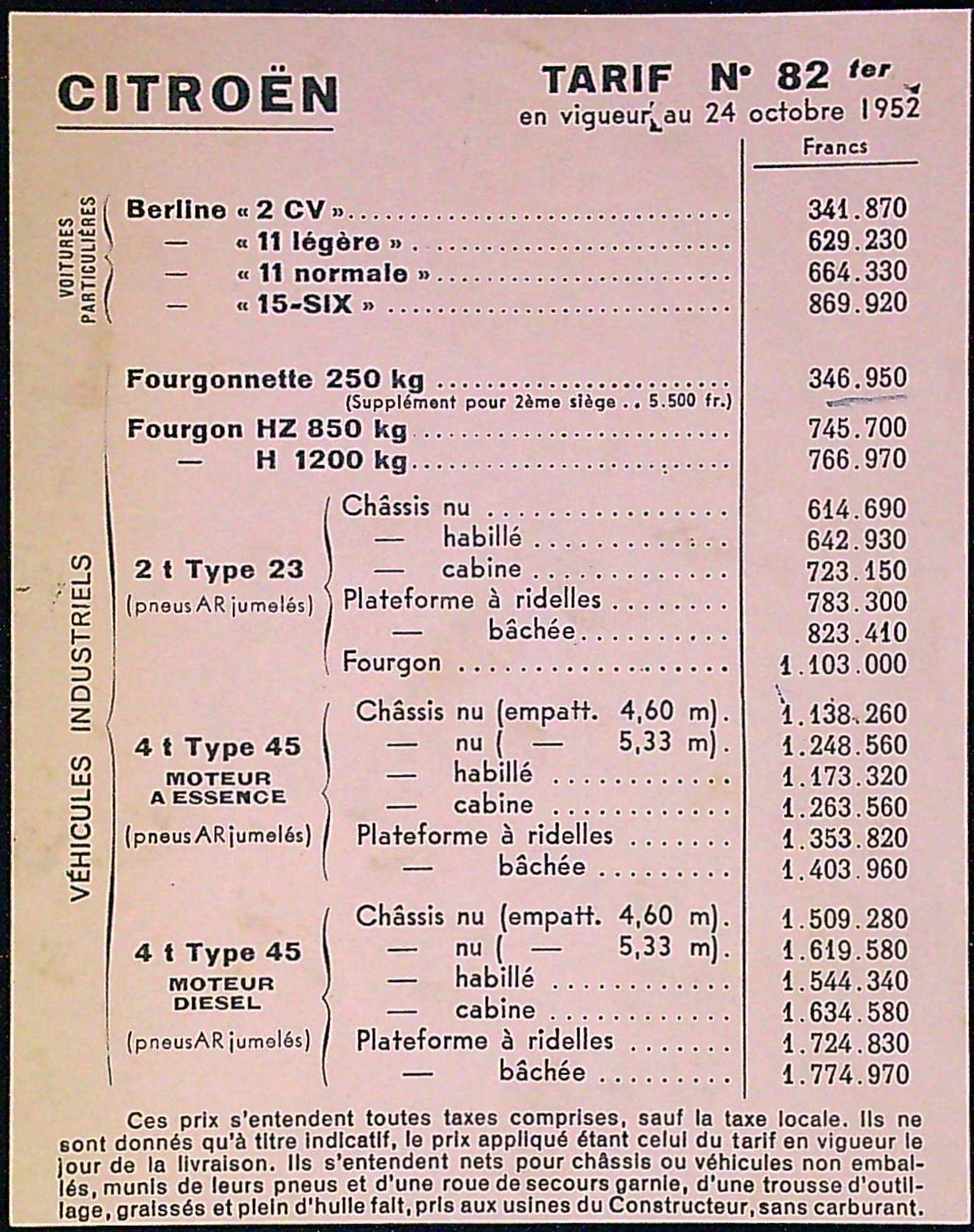 Document Ancienne Publicité Garage Citroën Traction Avant 1952