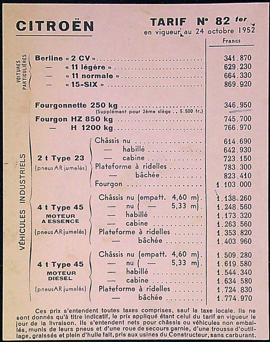 Document Ancienne Publicité Garage Citroën Traction Avant 1952