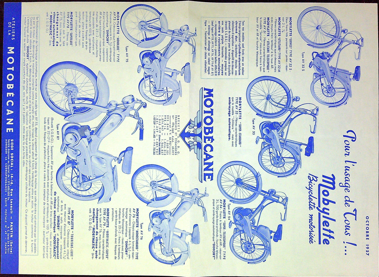 Document Ancienne Publicité Garage Motobécane 1957