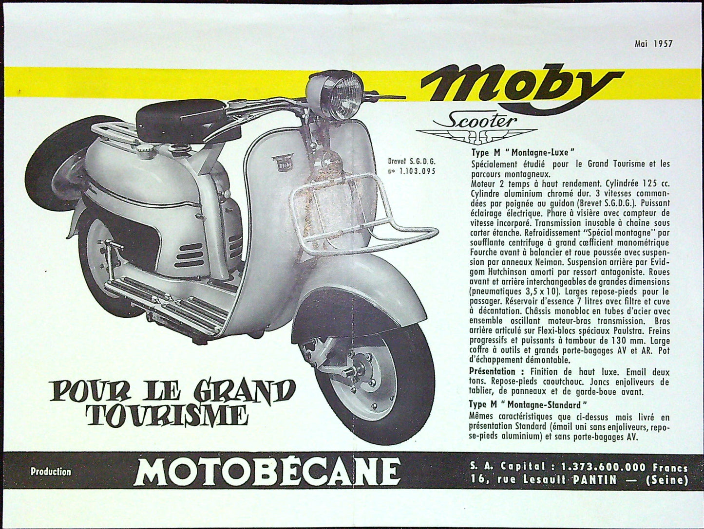 Document Ancienne Publicité Garage Motobécane 1957 Moby