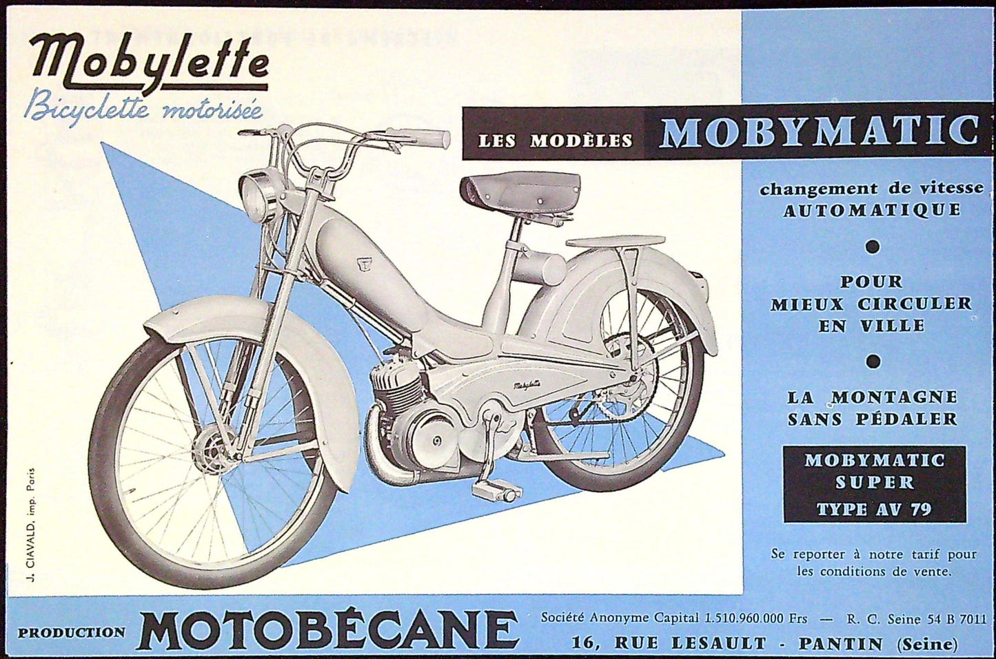 Document Ancienne Publicité Garage Motobécane Mobymatic AV 79