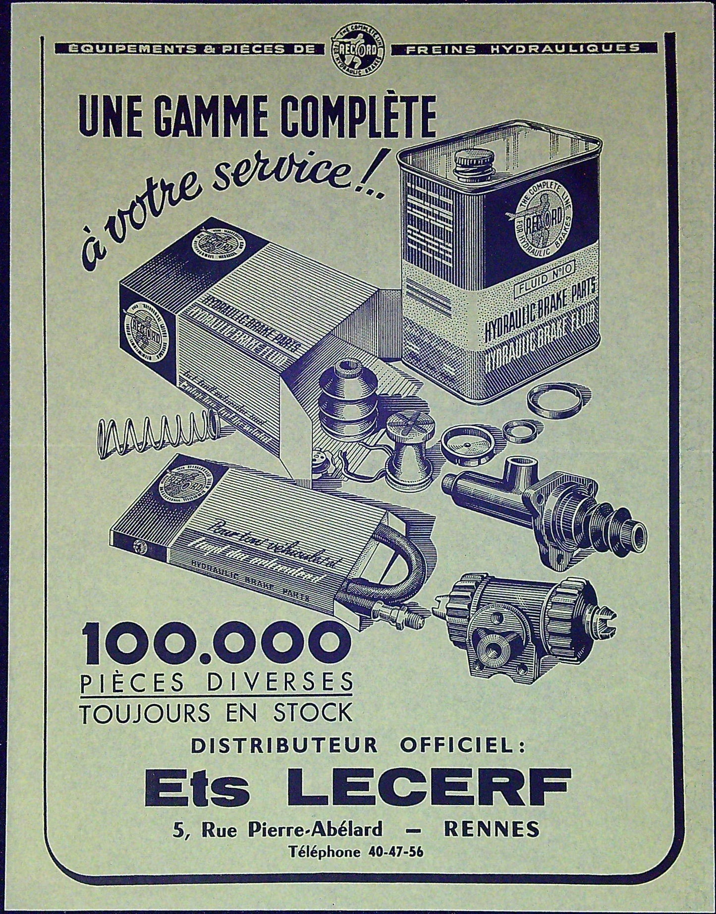 Document Ancienne Publicité Garage Huile Bidon Record