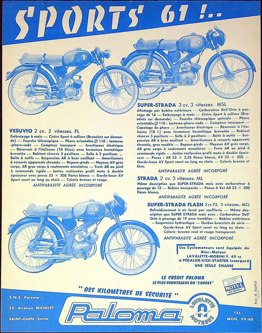 Document Ancienne Publicité Garage Moto Paloma