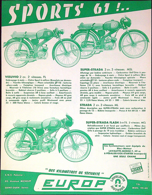 Document Ancienne Publicité Garage Moto Paloma Europ