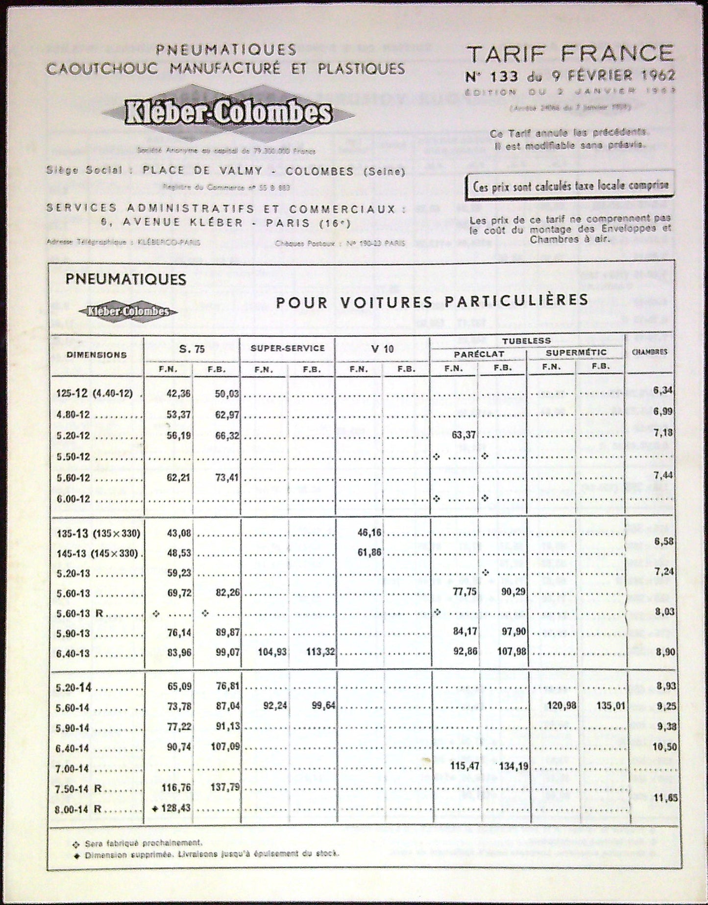 Document Publicité Affiche Pneu Kleber - Colombes 1962