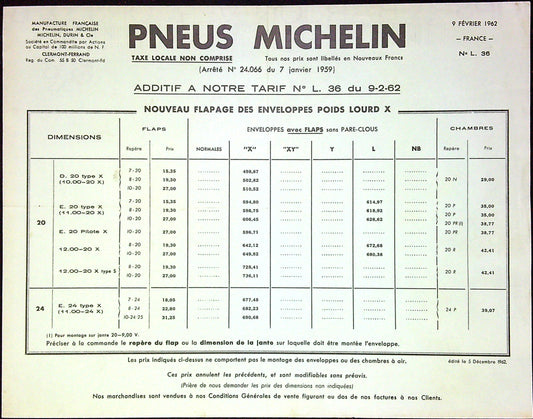 Document Publicité Affiche Pneu Lettre Michelin 1962