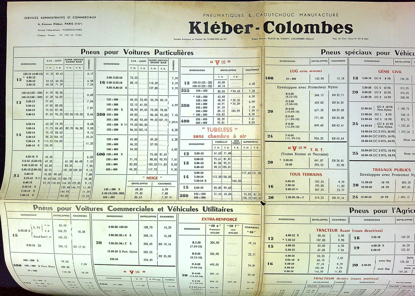 Document Publicité Affiche Pneu Kleber Colombes