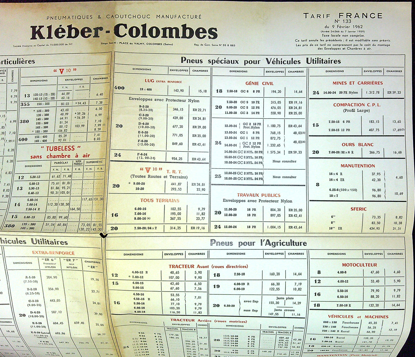 Document Publicité Affiche Pneu Kleber Colombes