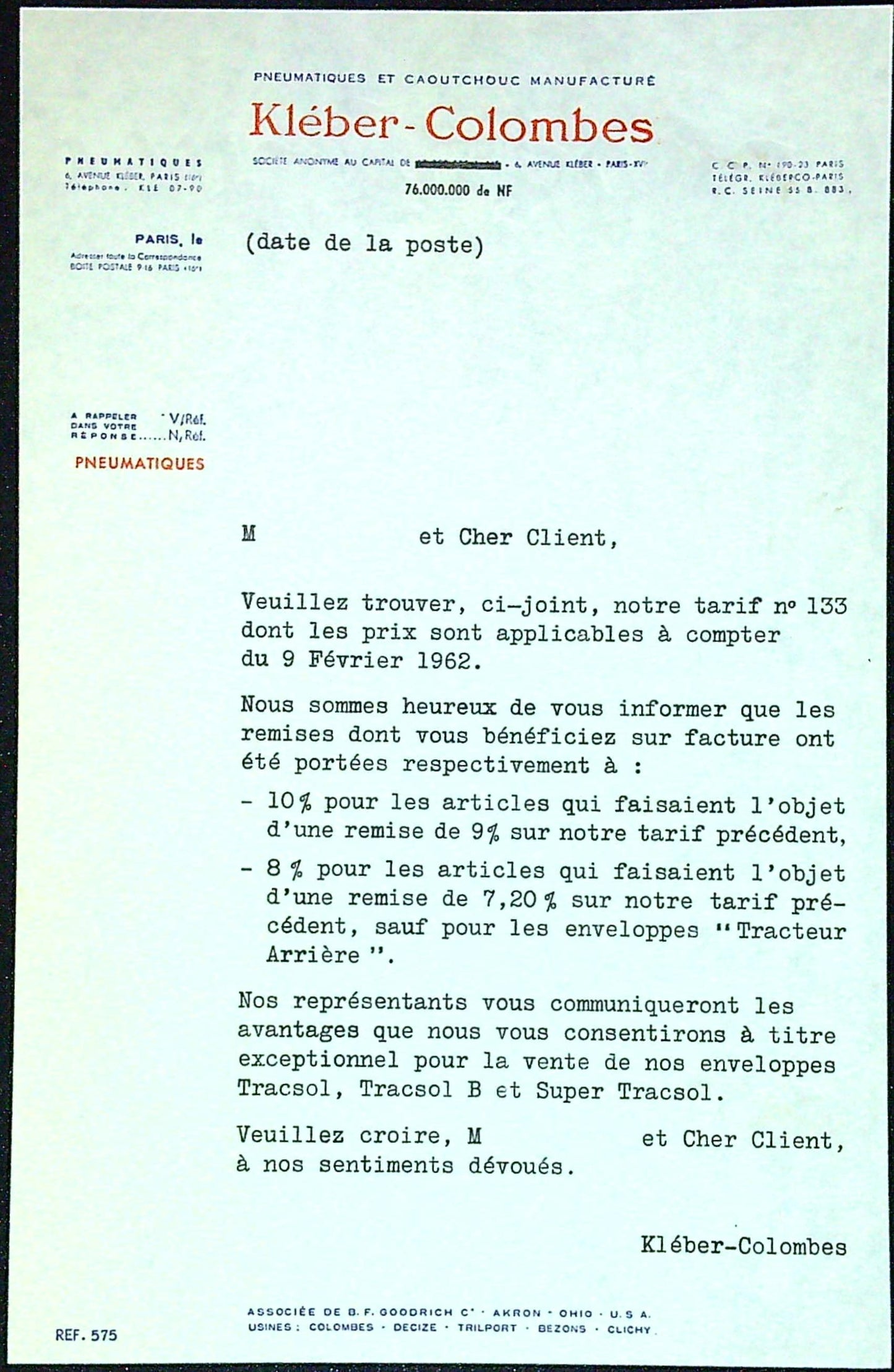 Document Publicité Affiche Pneu Kleber Colombes