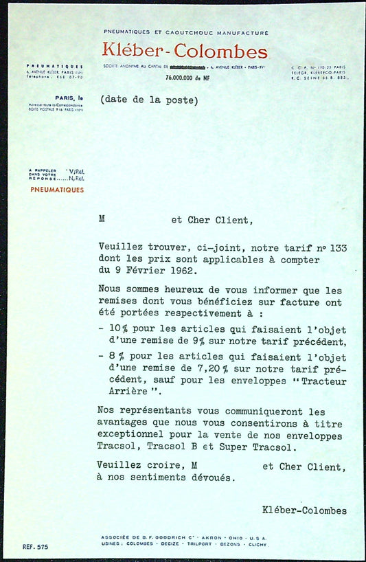 Document Publicité Affiche Pneu Kleber Colombes