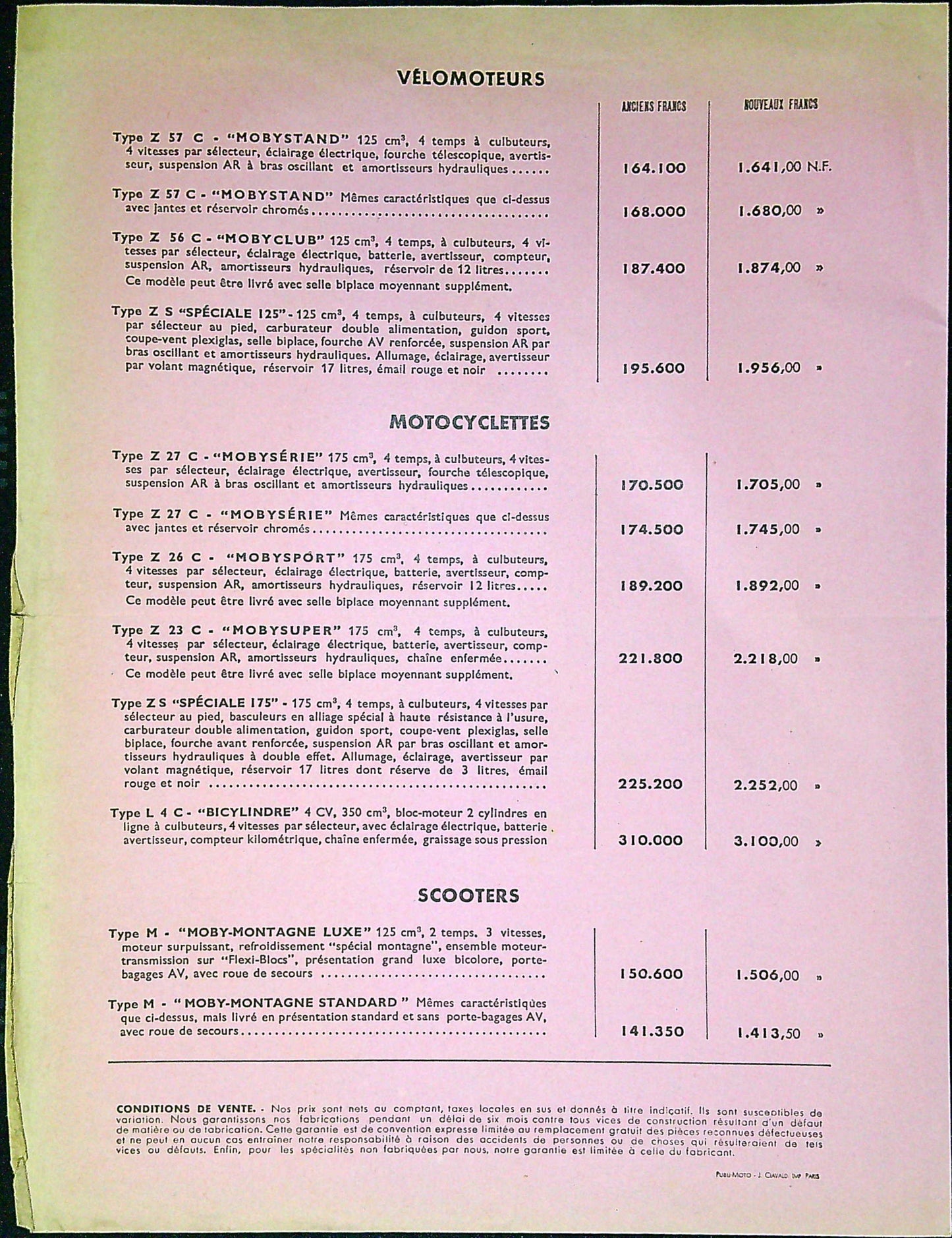 Document Publicité Affiche Motobécane 1961