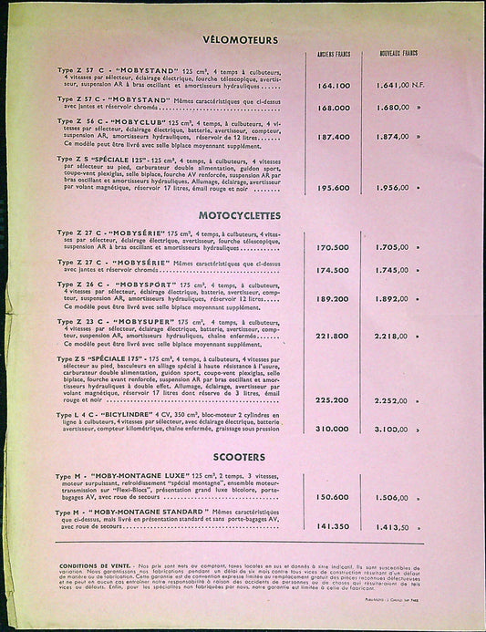 Document Publicité Affiche Motobécane 1961