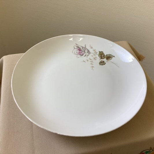 Grand Plat Creux Rond Porcelaine Euro Import Motif Fleur Rose