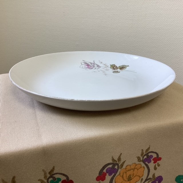 Grand Plat Creux Rond Porcelaine Euro Import Motif Fleur Rose