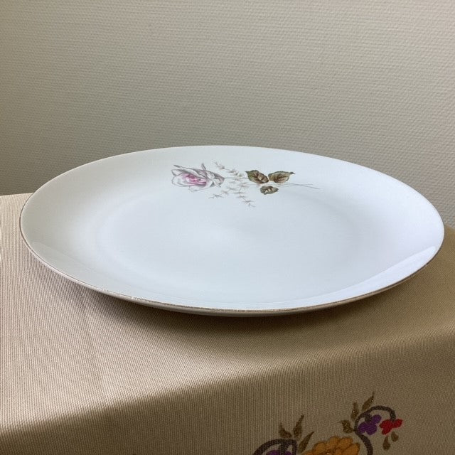 Grand Plat Rond Porcelaine Euro Import Motif Fleur Rose