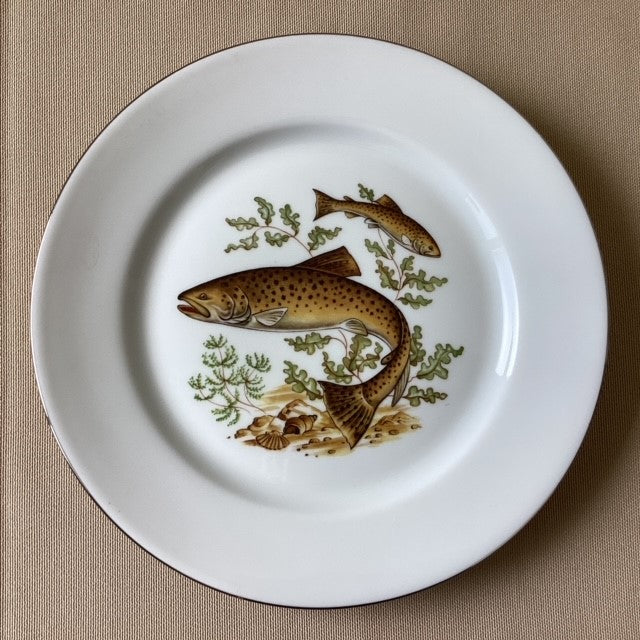 Assiette En Porcelaine De Limoges Décors Poissons D'eau Douce