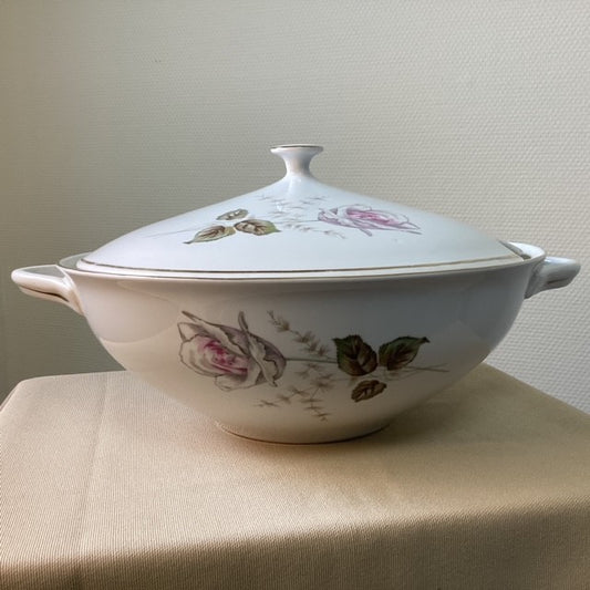 Soupière Porcelaine Euro Import Motif Fleur Rose