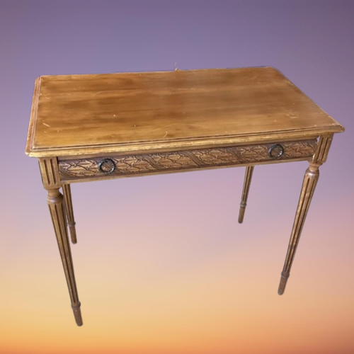 Table Bureau D'appoint Sculpté Avec Grand Tiroir