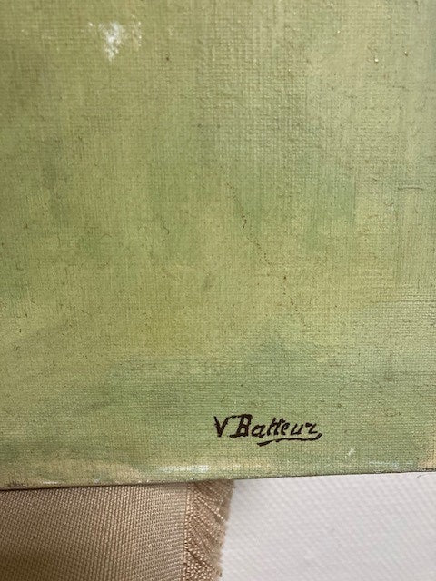Tableau Huile Sur Toile Signé V. Batteuz Vase De Fleuris