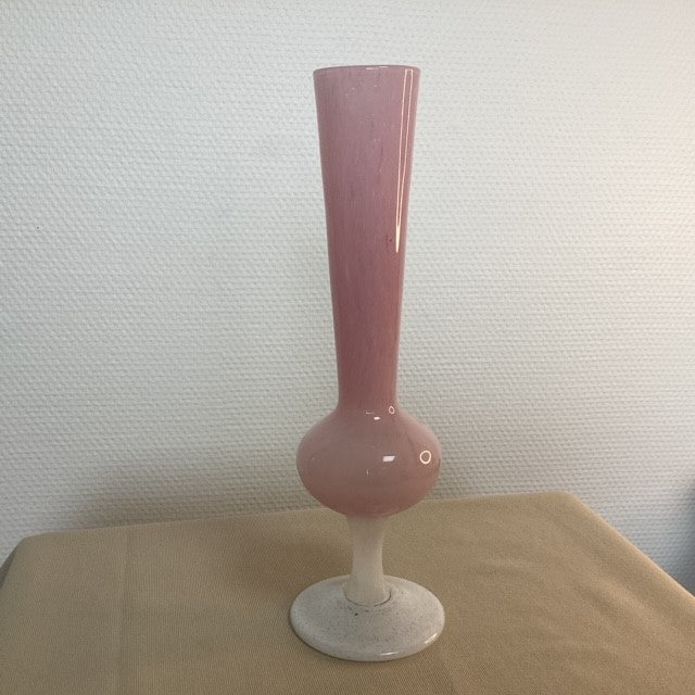 Vase Style Soliflore Solifleur Rose Pied Blanc Verre Bullé