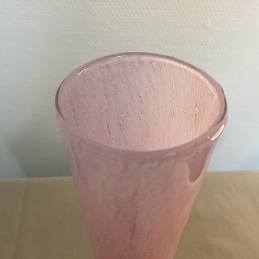 Vase Style Soliflore Solifleur Rose Pied Blanc Verre Bullé