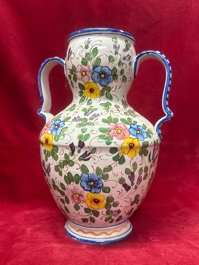 Grand Vase Céramique Deux Anses Italie Decor Floral