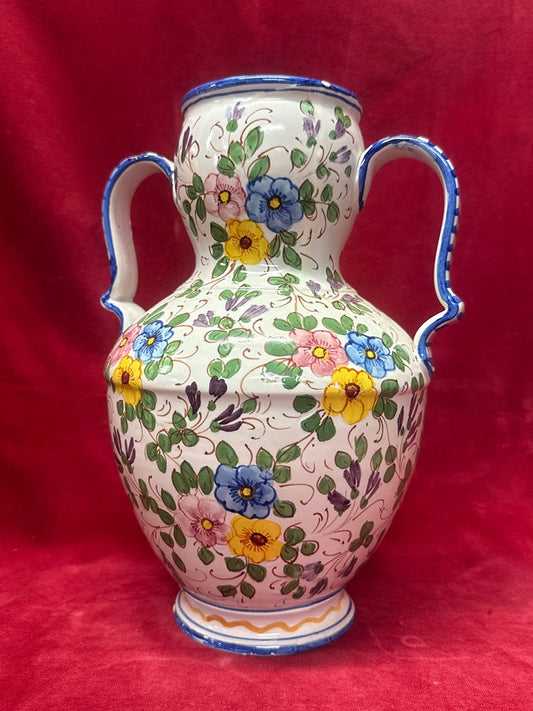 Grand Vase Céramique Deux Anses Italie Decor Floral